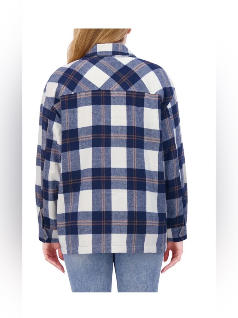 NWT HFX Plaid Button-Front shirt/Jacket in Navy and Cream - Picture 3 of 9